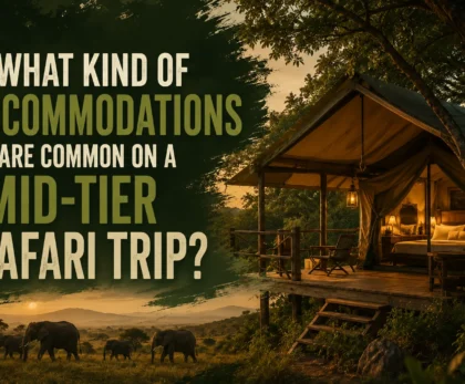 What kind of accommodations are common on a mid-tier safari trip?
